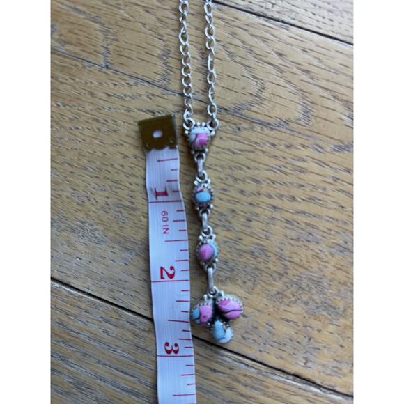 Southwestern Sterling Silver Cotton Candy Dahlia Turquoise Cluster Necklace 925 - Picture 4 of 5